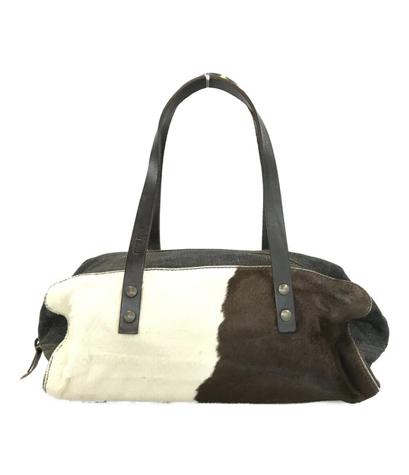Miu Miu Handbags - Miu Miu Denim Tote Bag Calf Hair Cream Brown